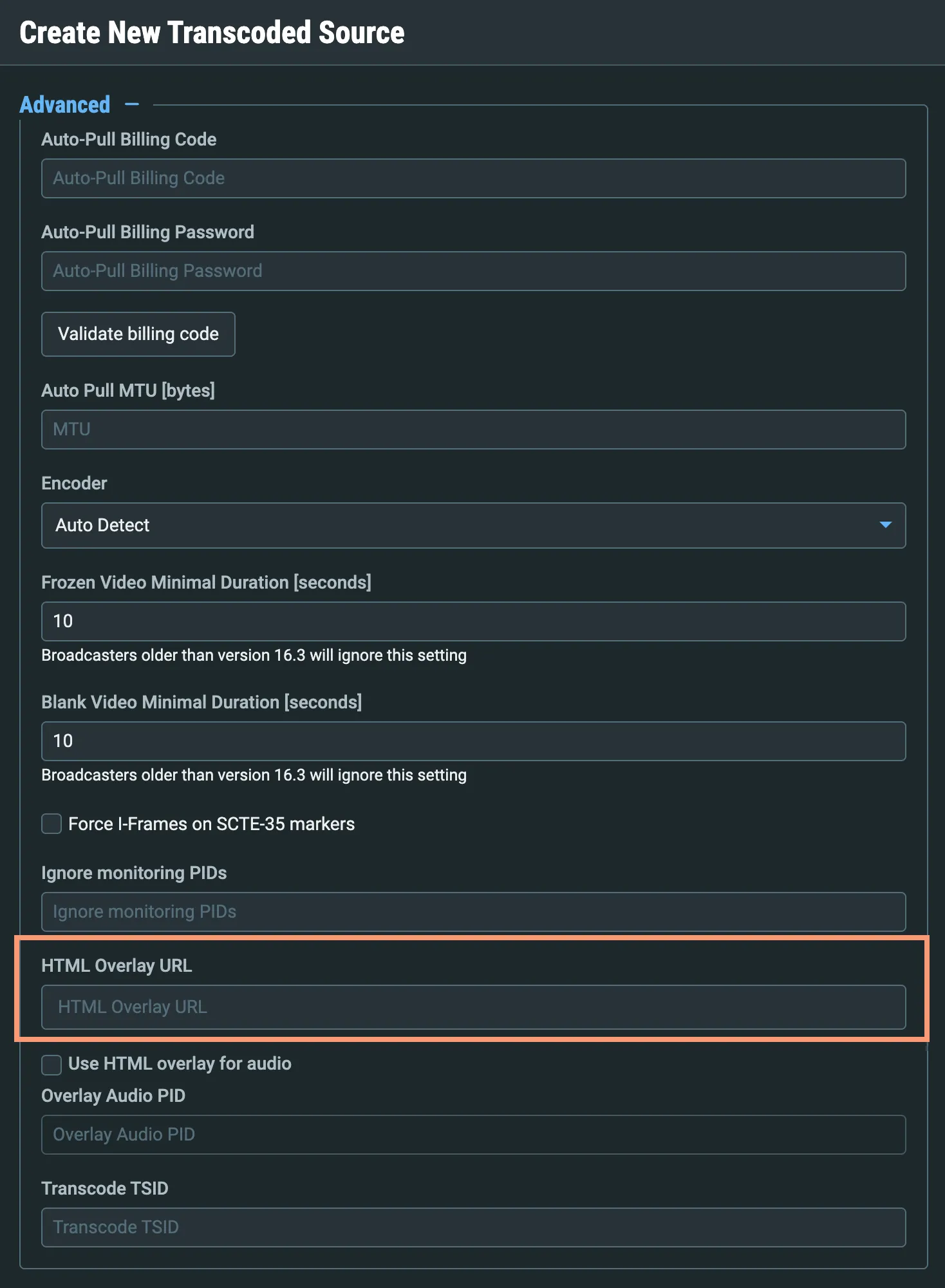 HTML Overlay URL Field