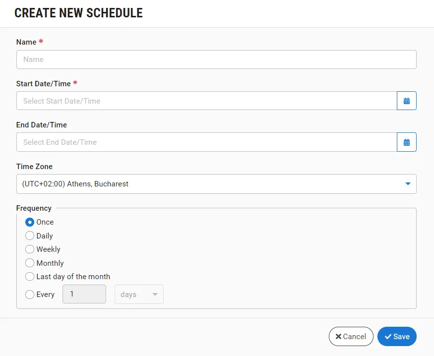 Create New Schedule window