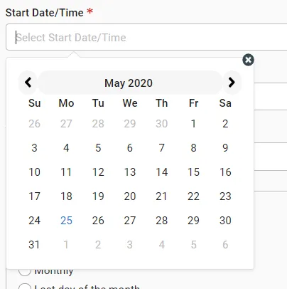 calendar selection window