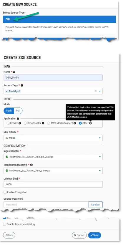 ZEN Master source input configuration
