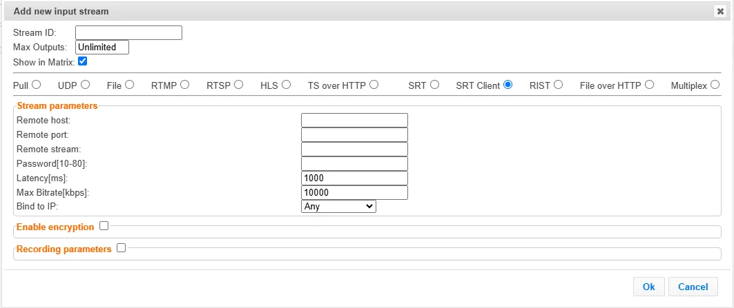 SRT Client Input SRT Client Input