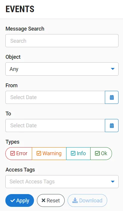 Options for filtering events