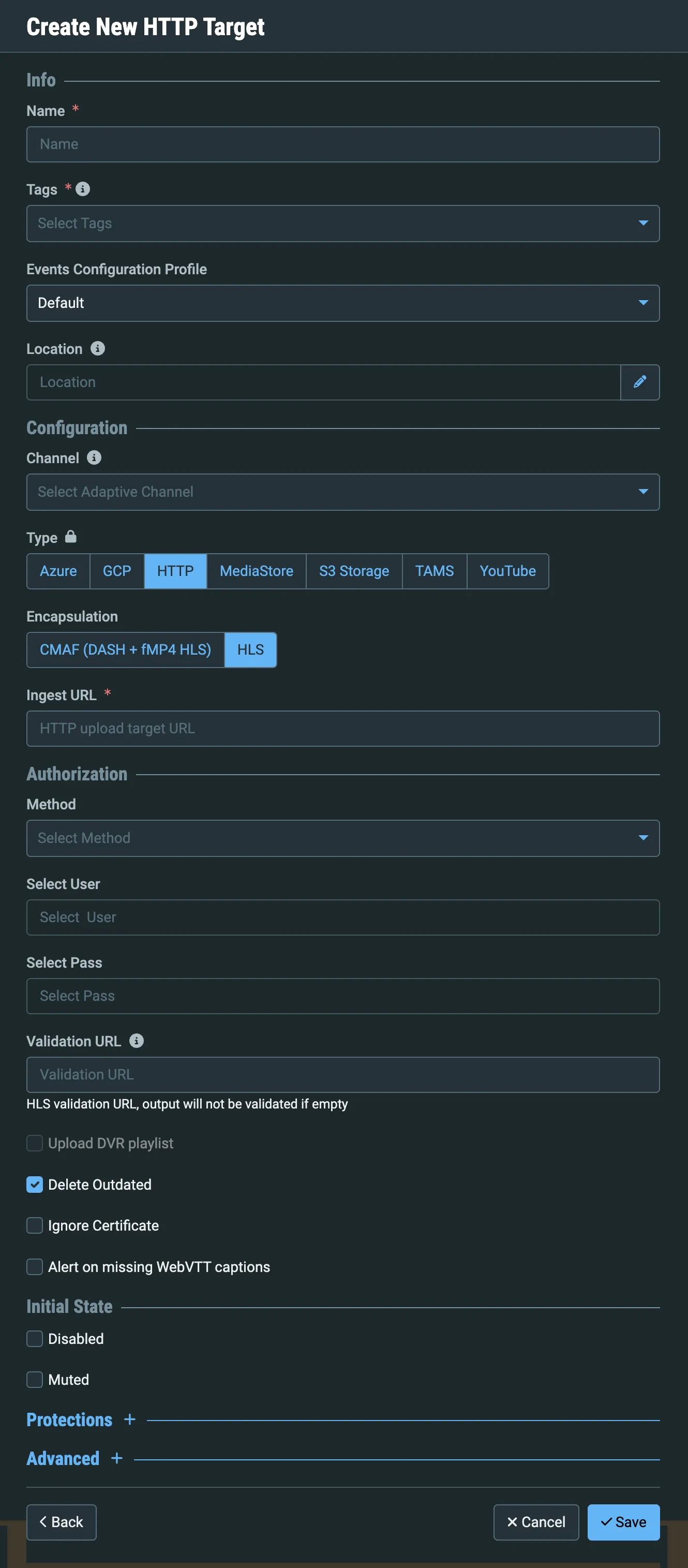 Create New HTTP Target