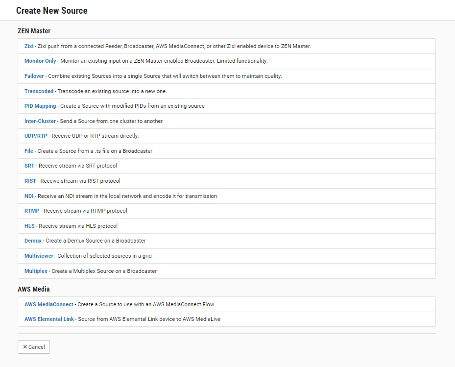 Create New Source window Create New Source window