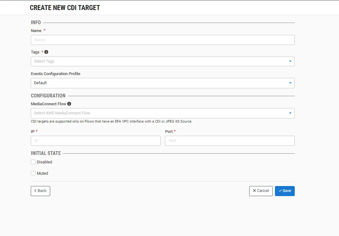 Create New CDI Target window Create New CDI Target window