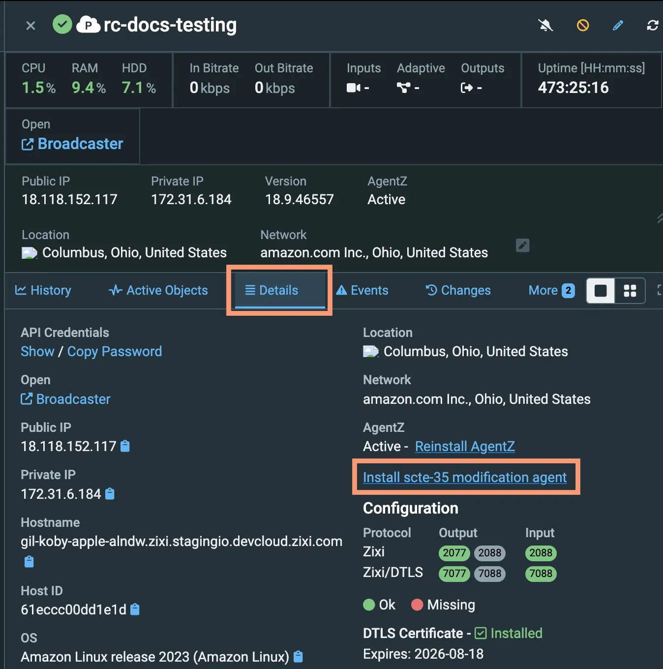 Install SCTE-35 Agent from Broadcaster Details Install SCTE-35 Agent from Broadcaster Details