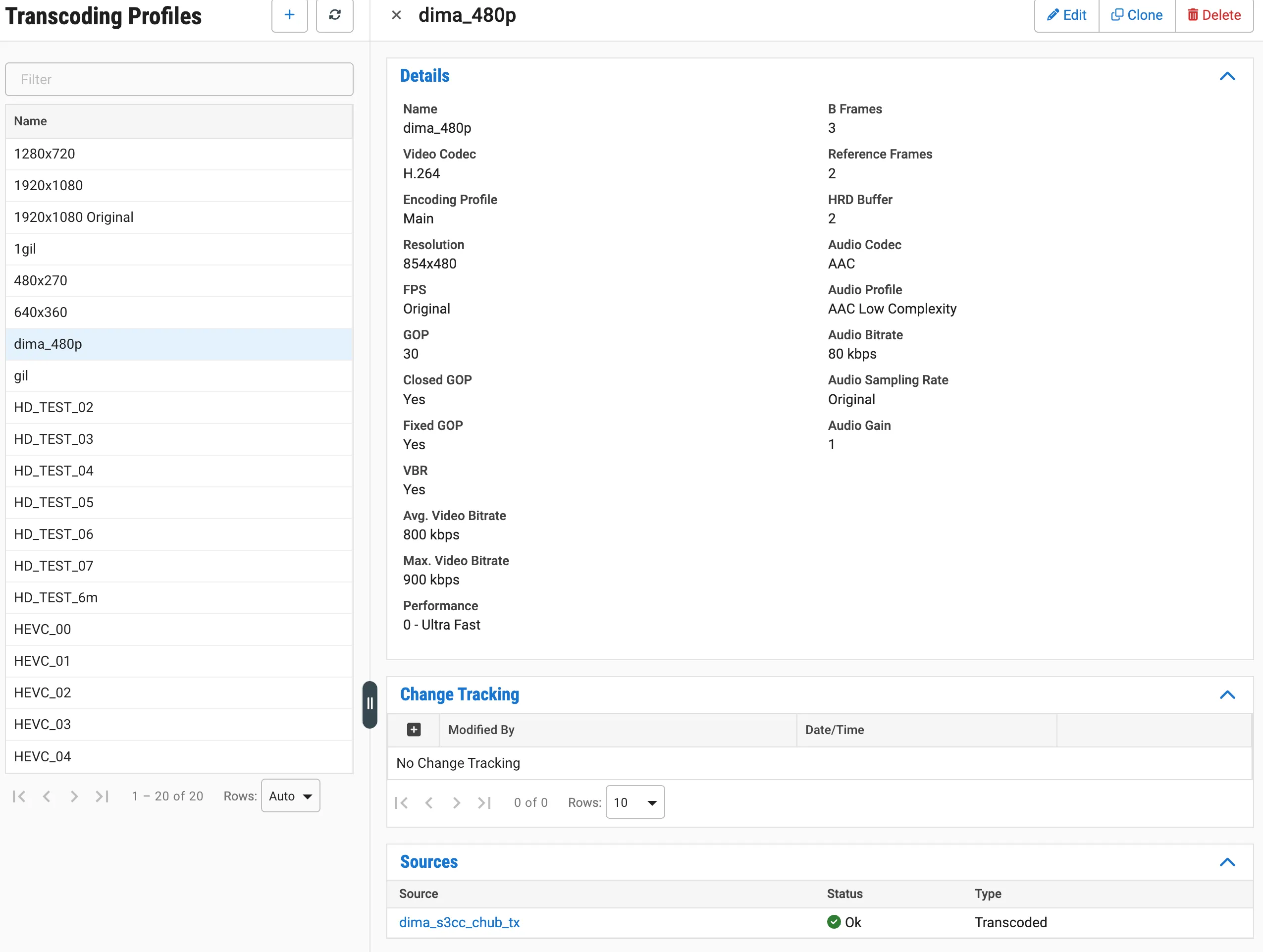 Transcoding Profile Details