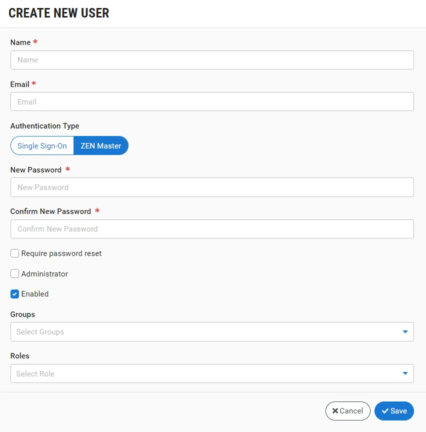Create New User screen Create New User screen