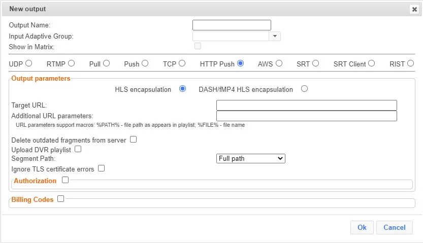 New HTTP Push output New HTTP Push output