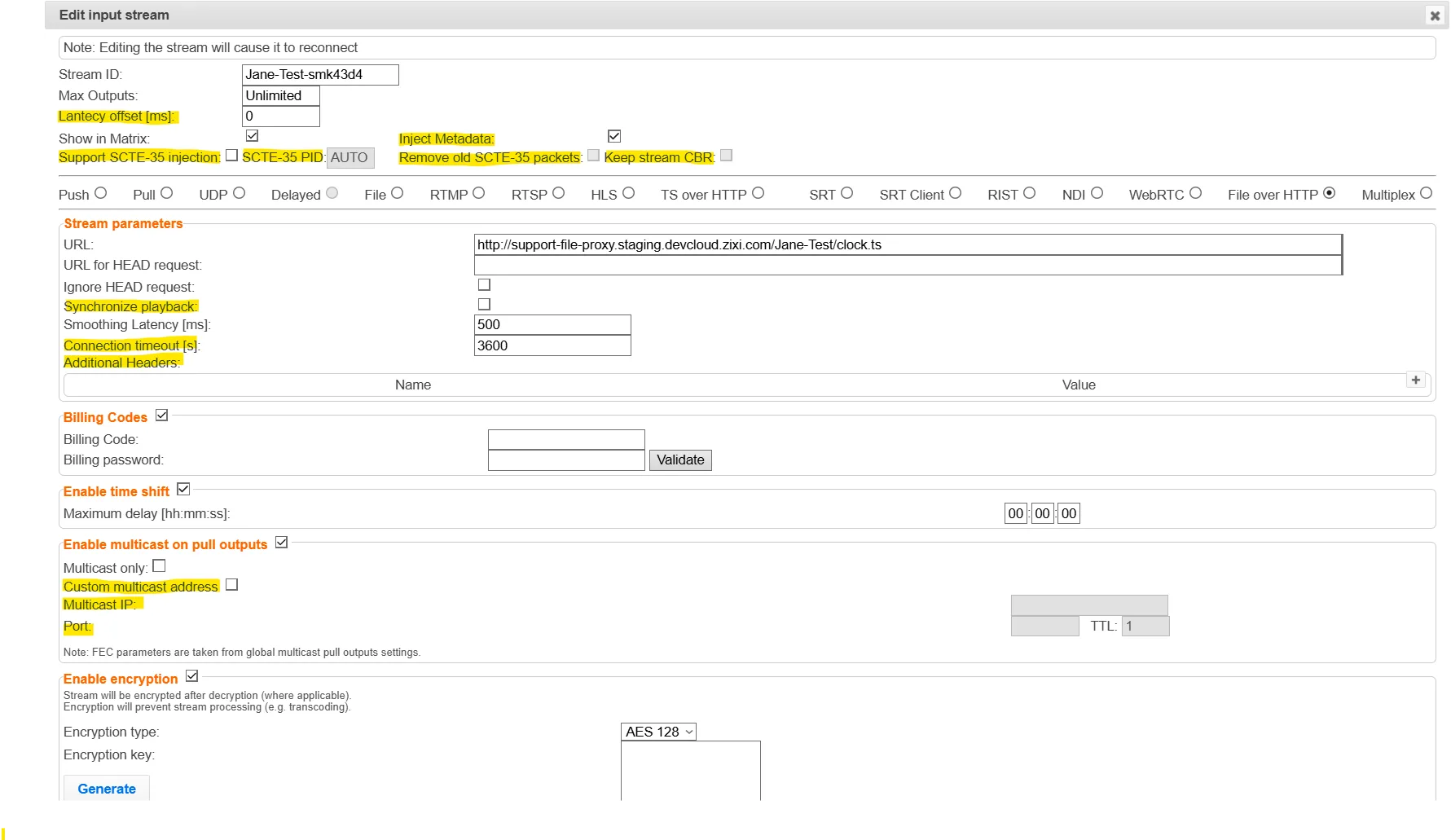 File over HTTP Stream input menu