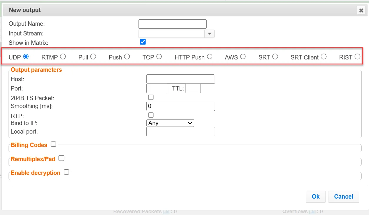 New Output Dialog New Output Dialog