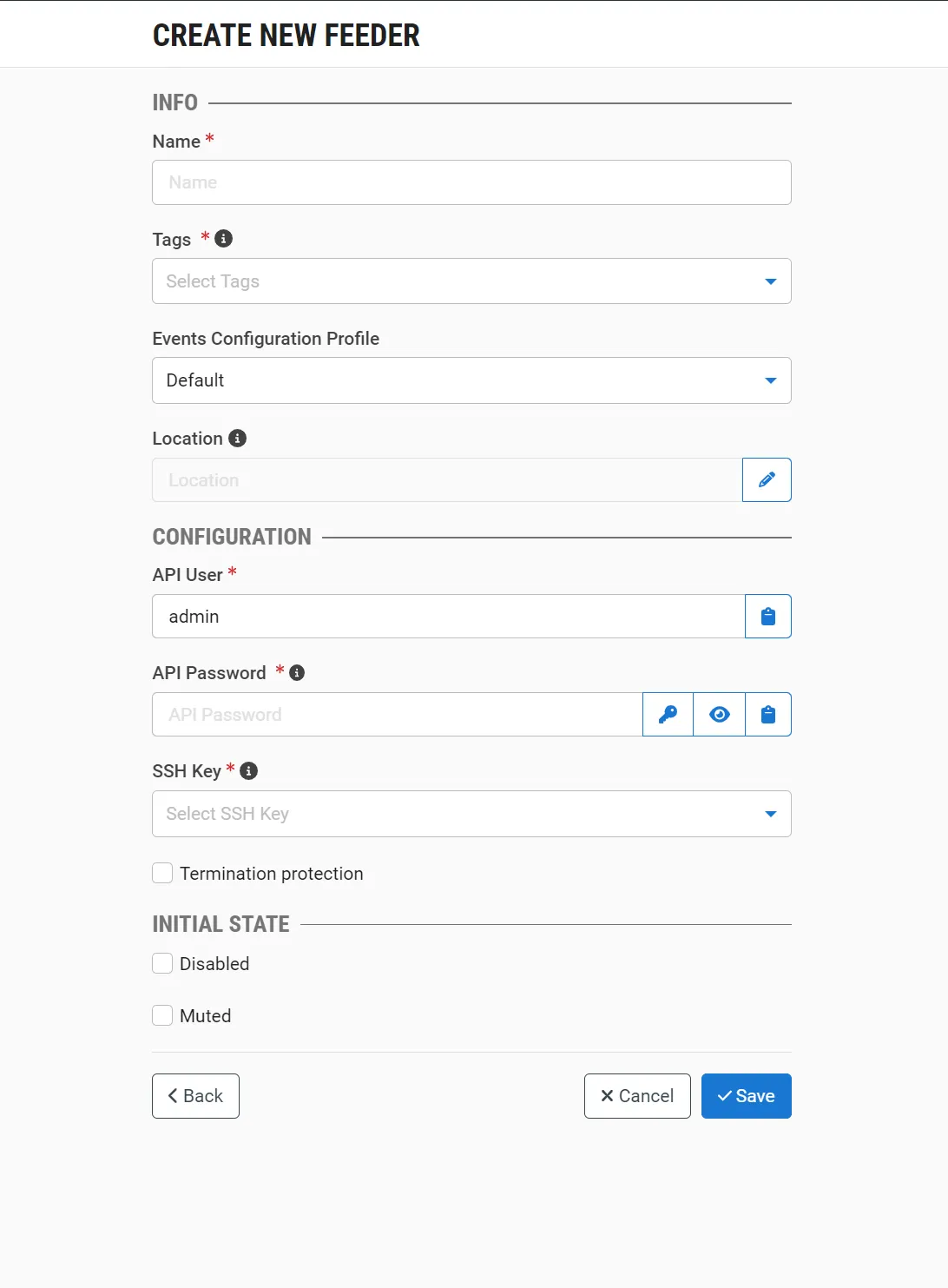 Create New Feeder Screen Create New Feeder Screen