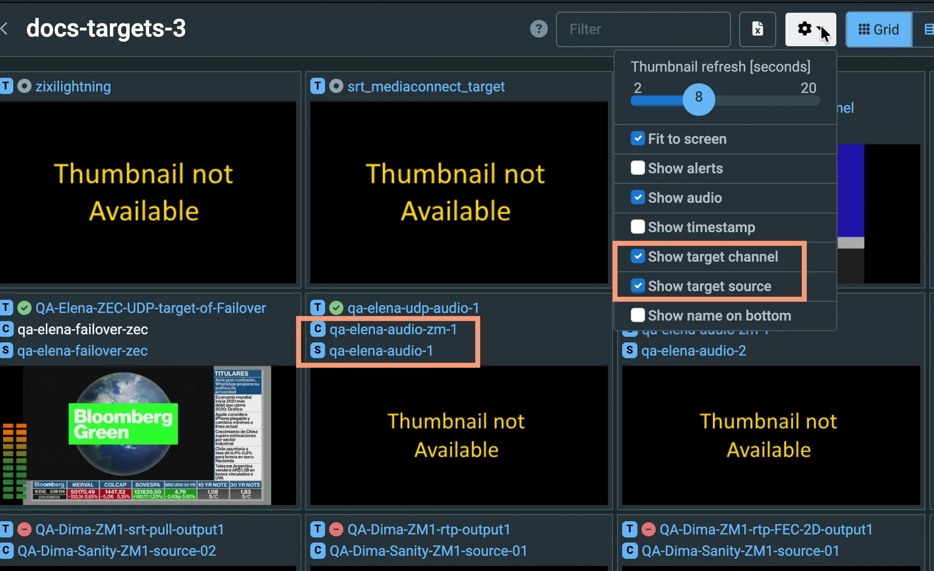 Grid Options to show source, channel
