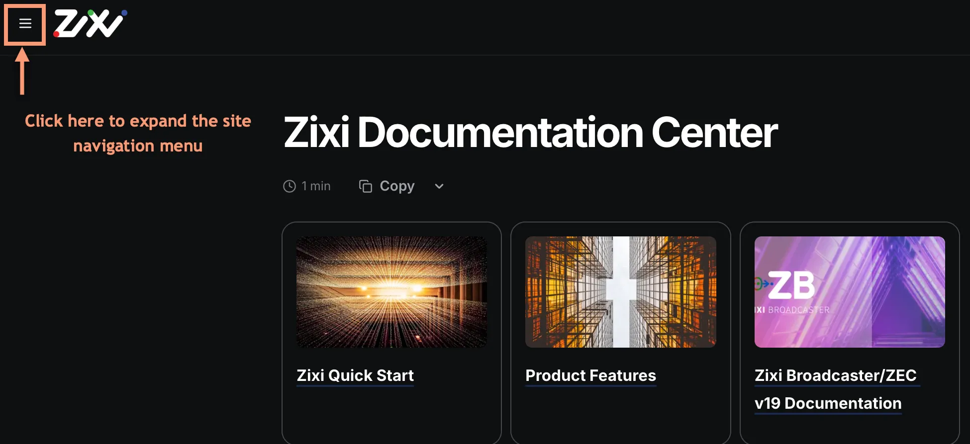 To Open the Site Navigation
