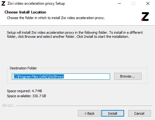 Selecting a destination folder for the proxy