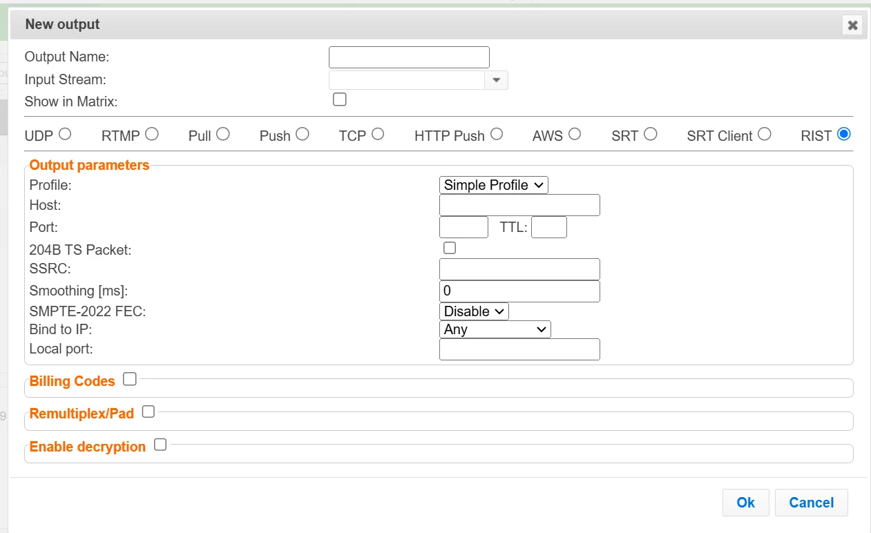 New RIST Output - Simple profile New RIST Output - Simple profile