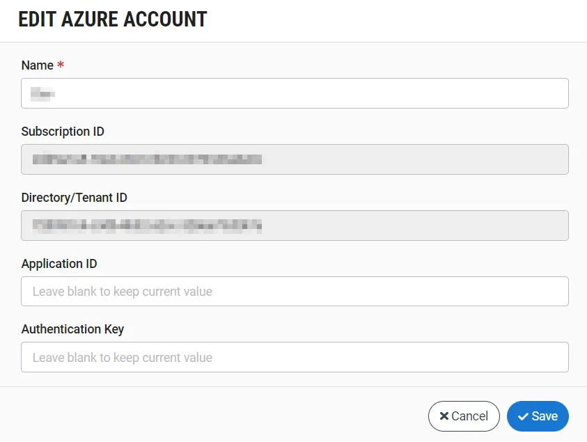 Edit Azure Account Edit Azure Account