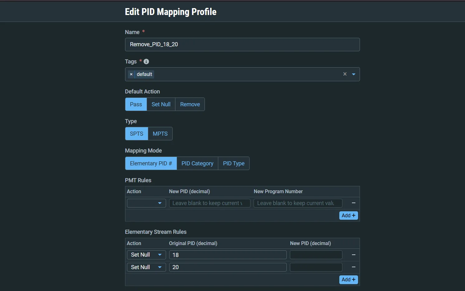 edit PID mapping profile window screenshot edit PID mapping profile window screenshot