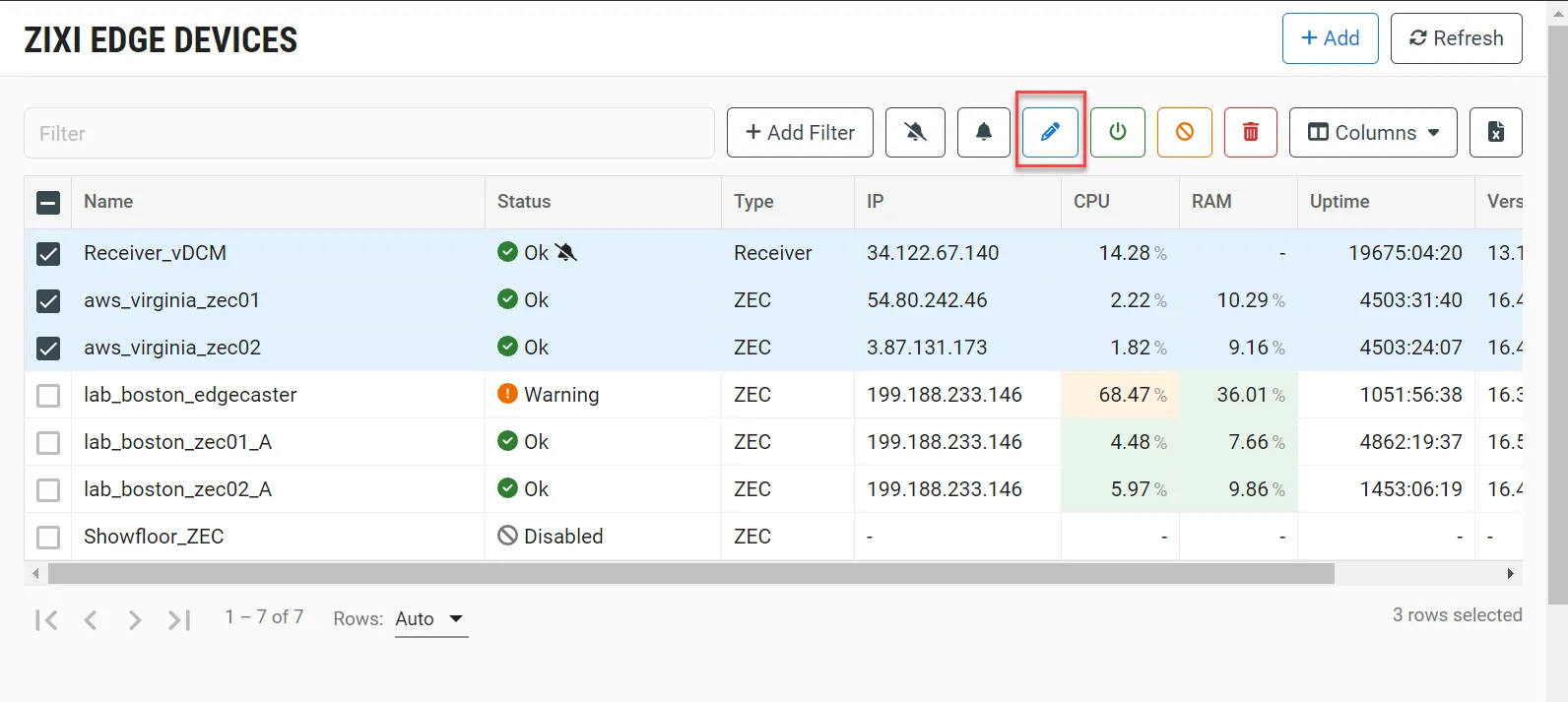 Edit multiple edge devices