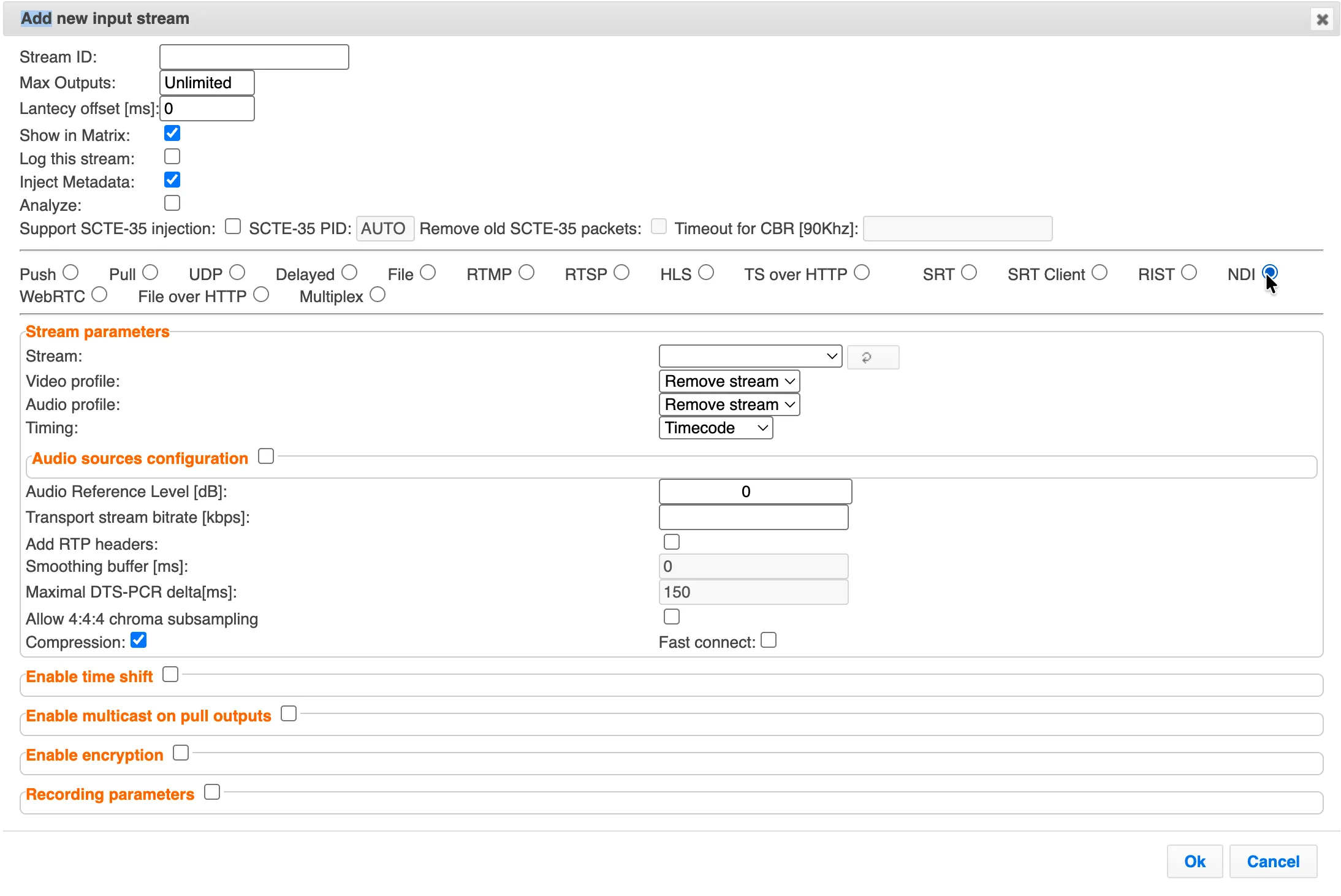 NDI Input Advanced Fields NDI Input Advanced Fields