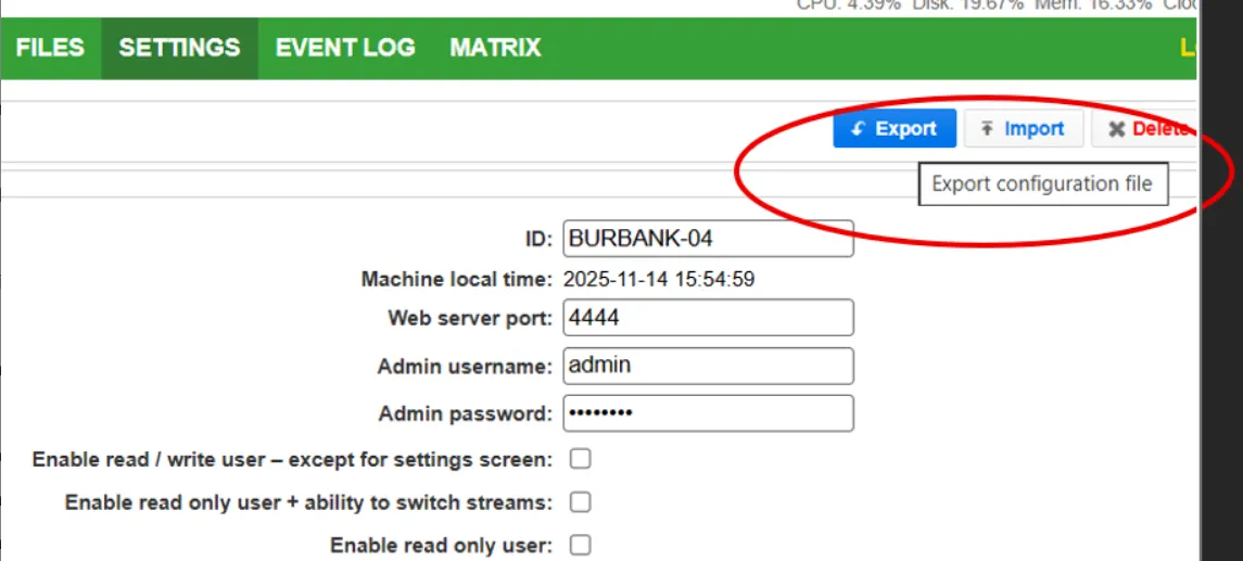 Export configuration file - screenshot