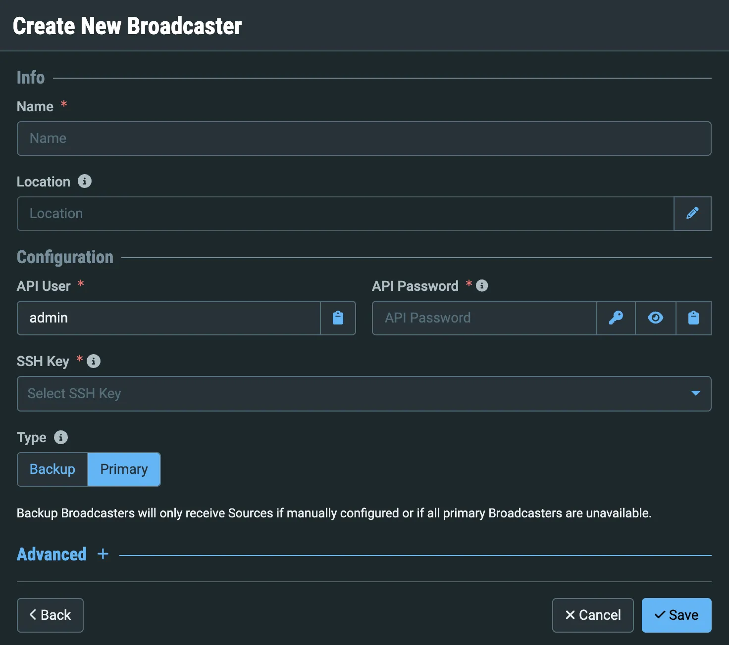 Create New Broadcaster Create New Broadcaster