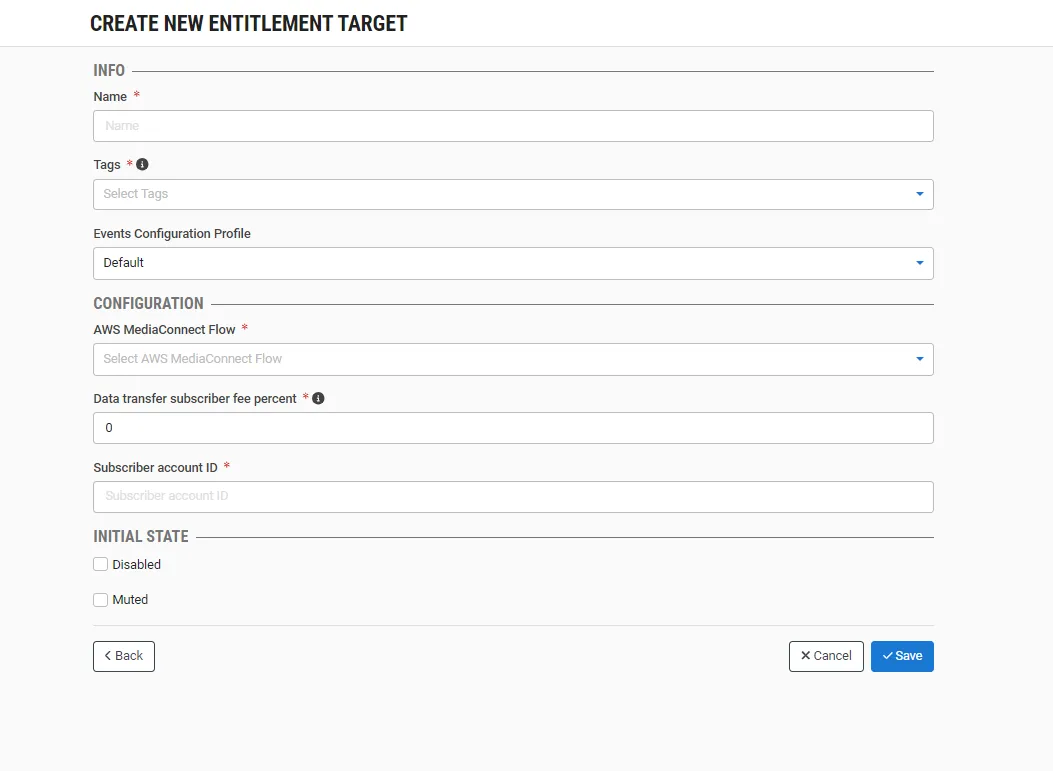 Create New Entitlement Target window