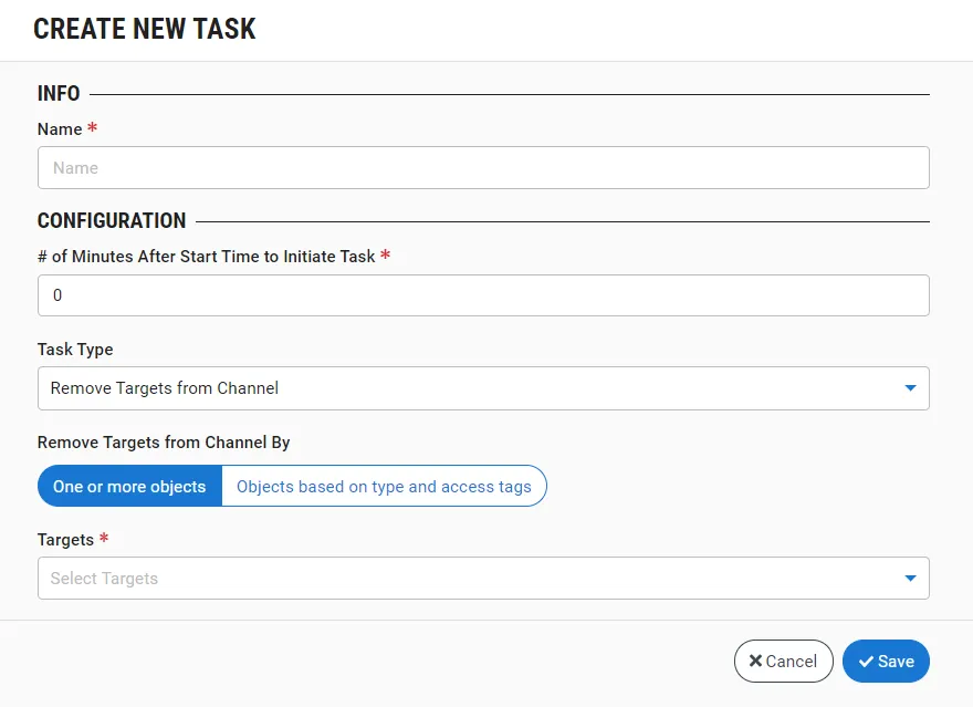 Create New Task window Create New Task window