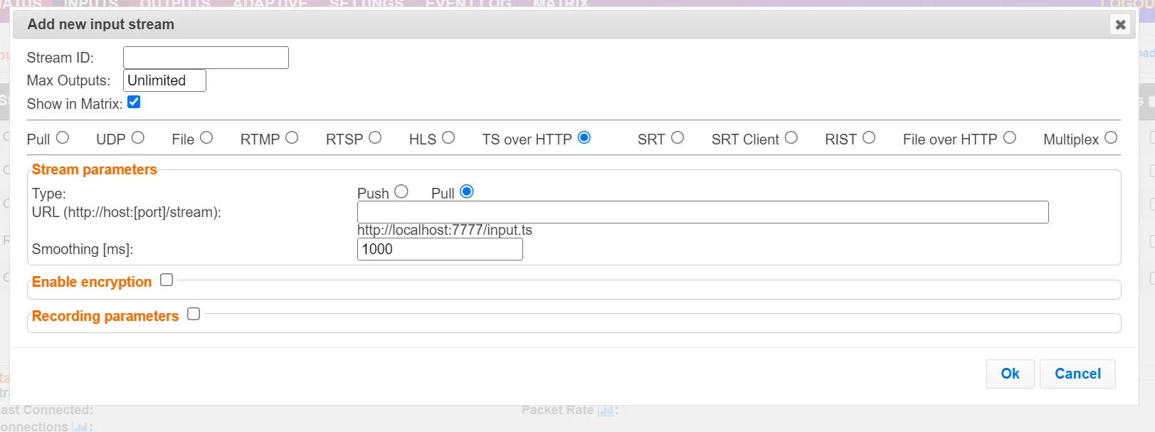 TS over HTTP Pull Input TS over HTTP Pull Input