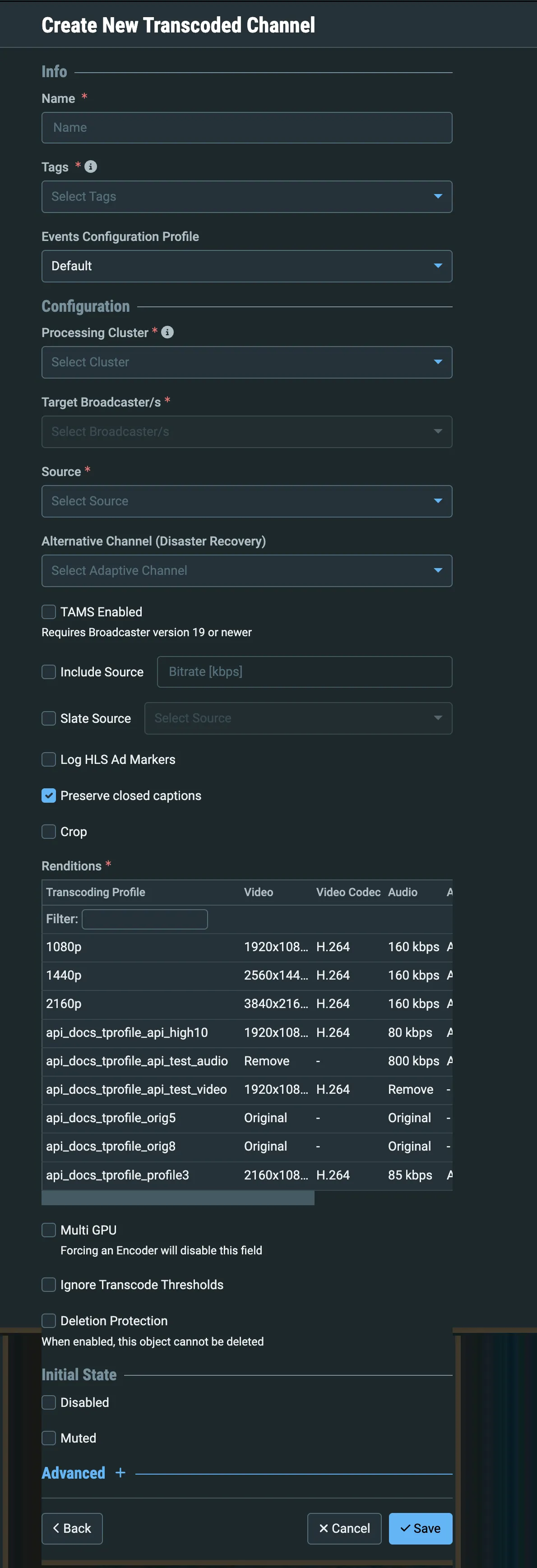 New Transcoded Channel New Transcoded Channel
