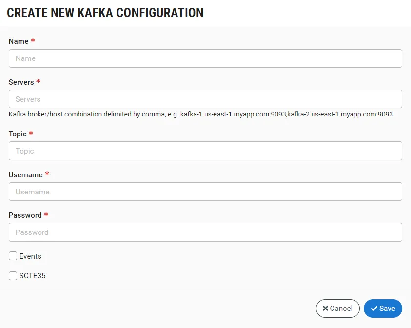 Create New Kafka Configuration window
