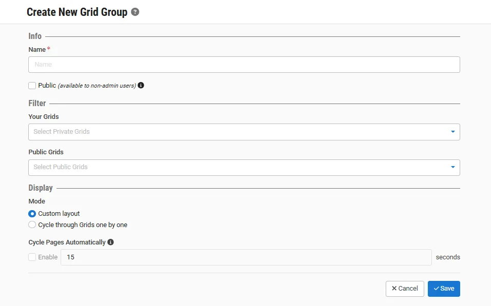 Create New Grid Group window Create New Grid Group window