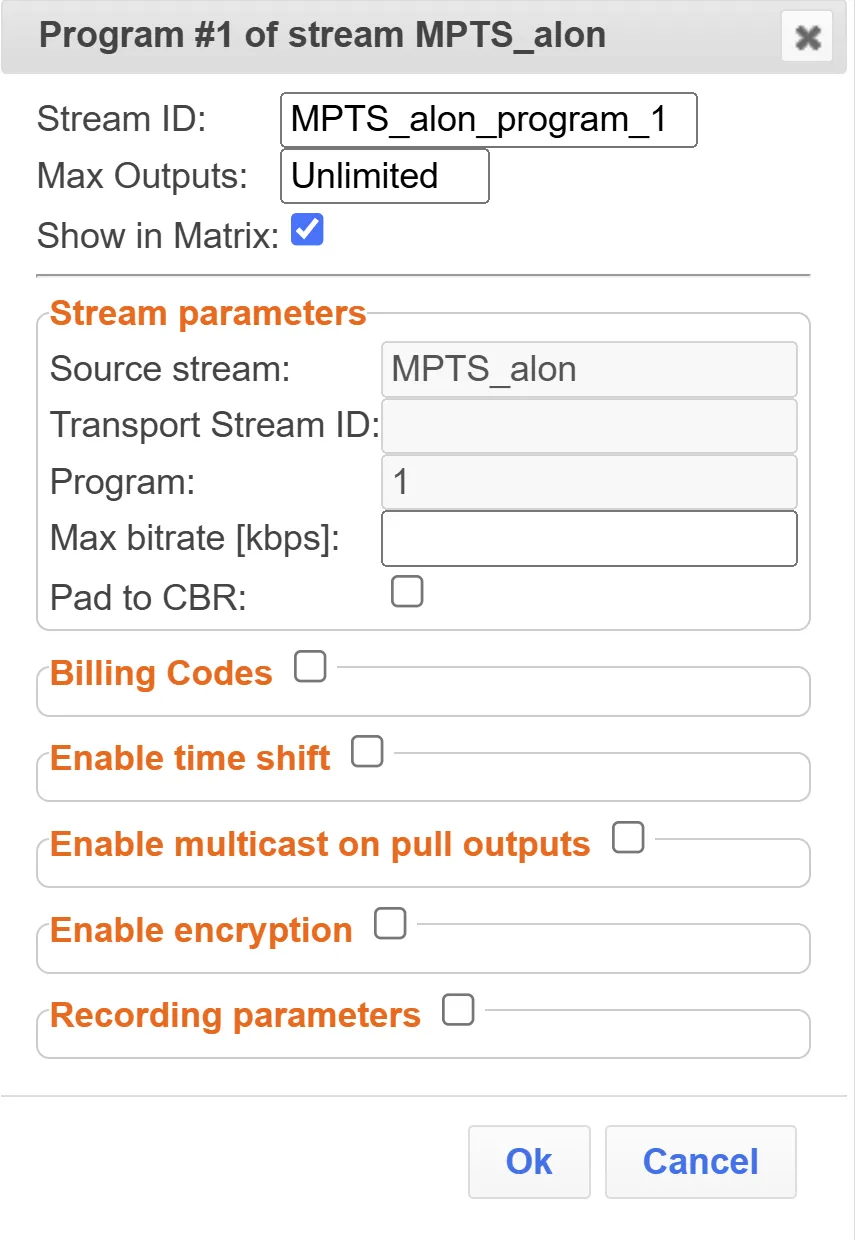 New MPTS dialog