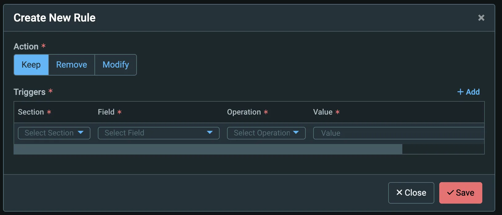 Create New Rule Dialog