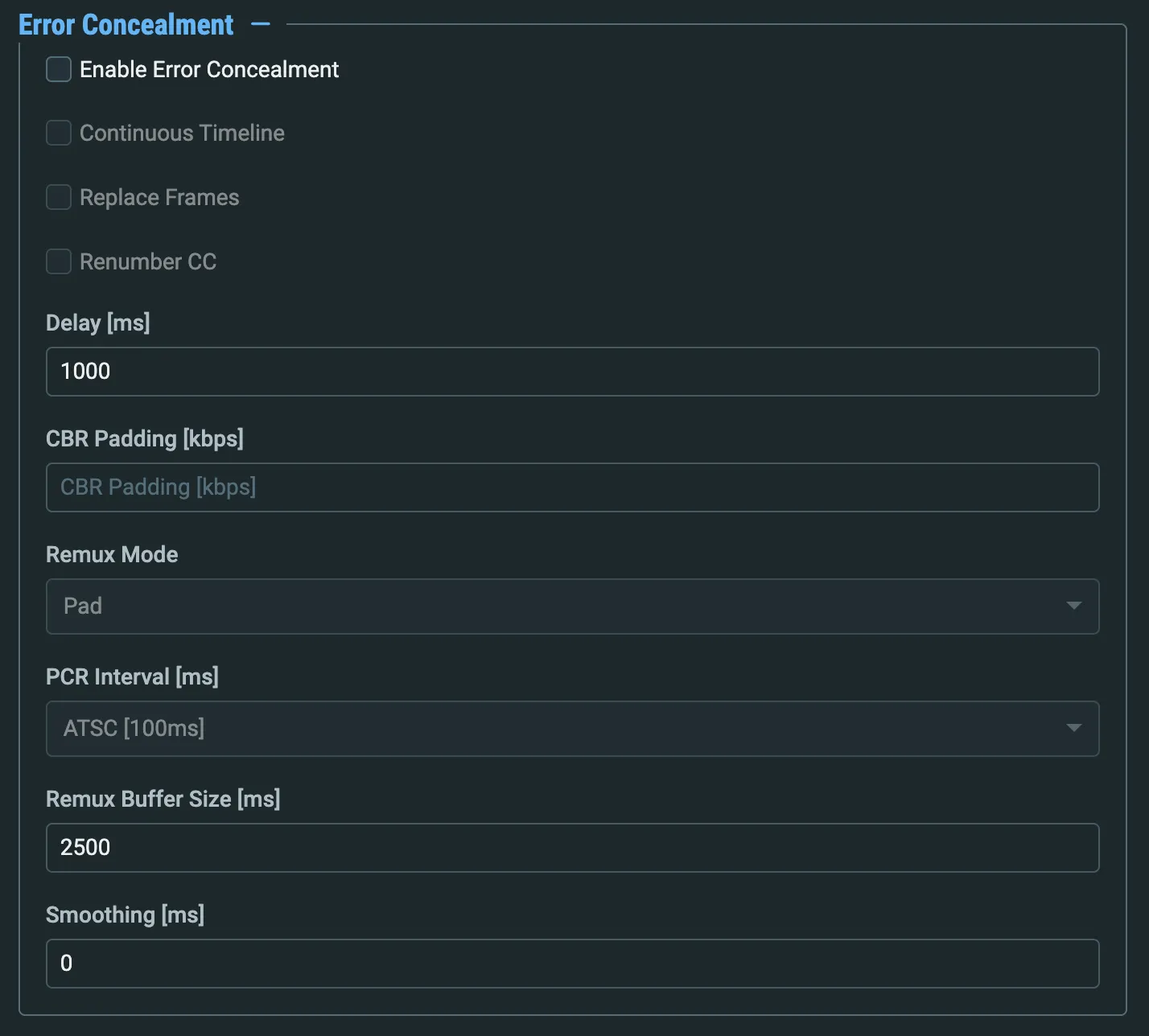 Error Concealment Options Error Concealment Options