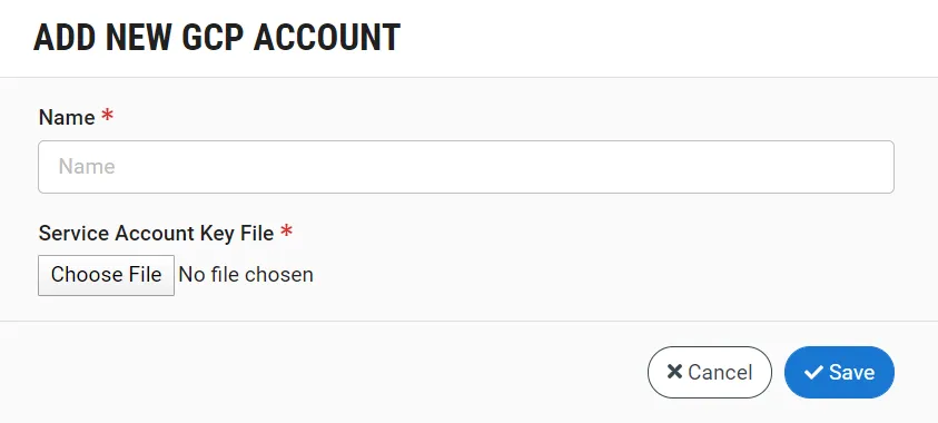 Add New GCP Account window