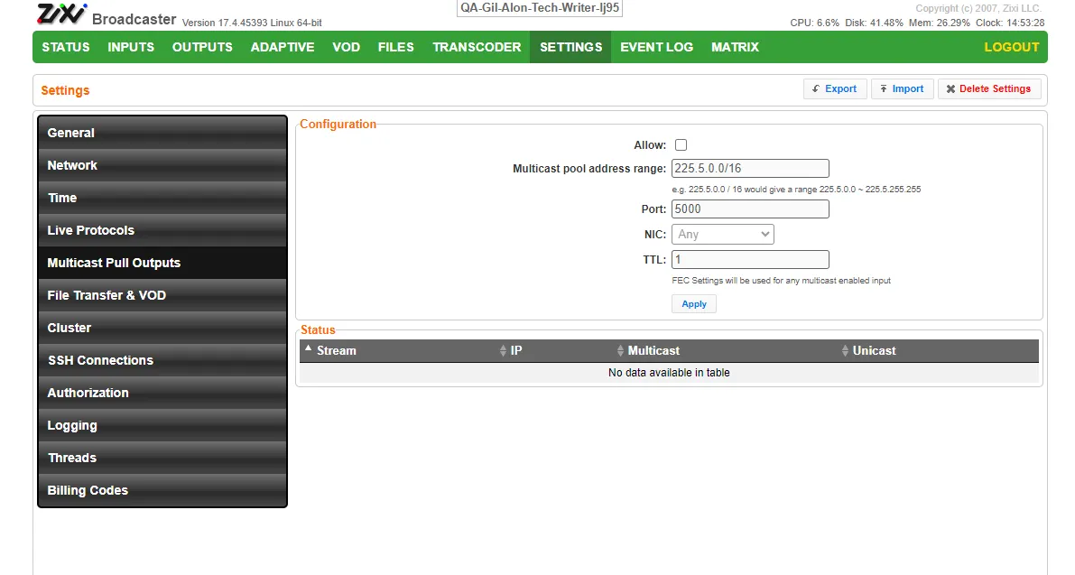 Multicast Pull Settings