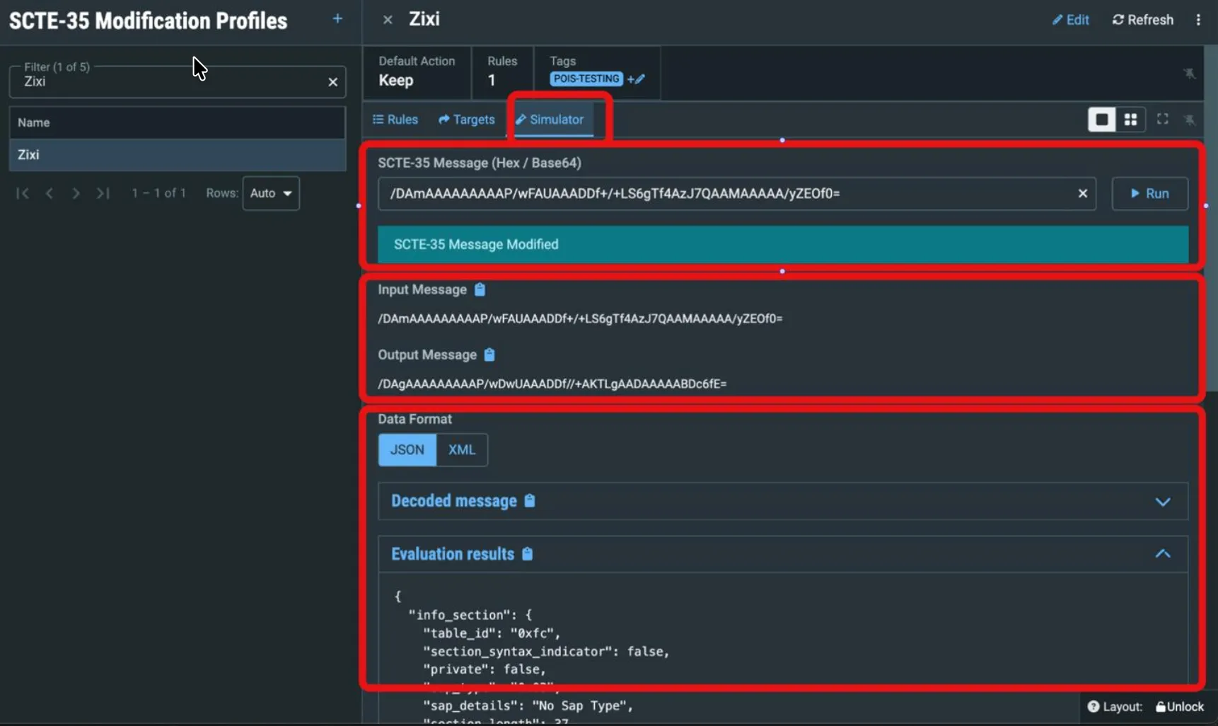SCTE-35 Modification Rule Simulator