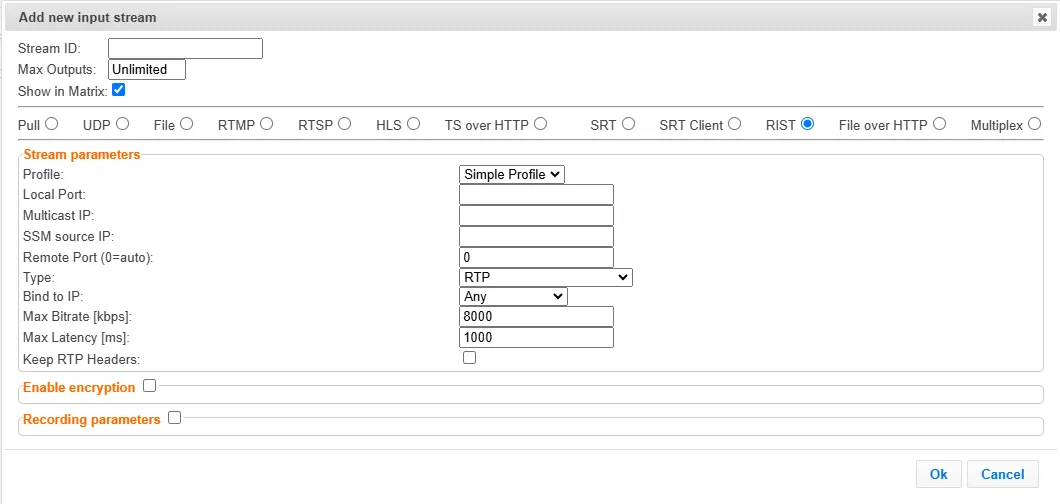 RIST Simple Profile Input RIST Simple Profile Input