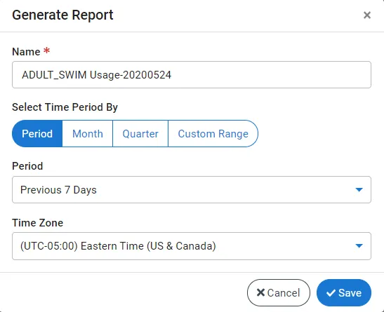 Generate Report window Generate Report window