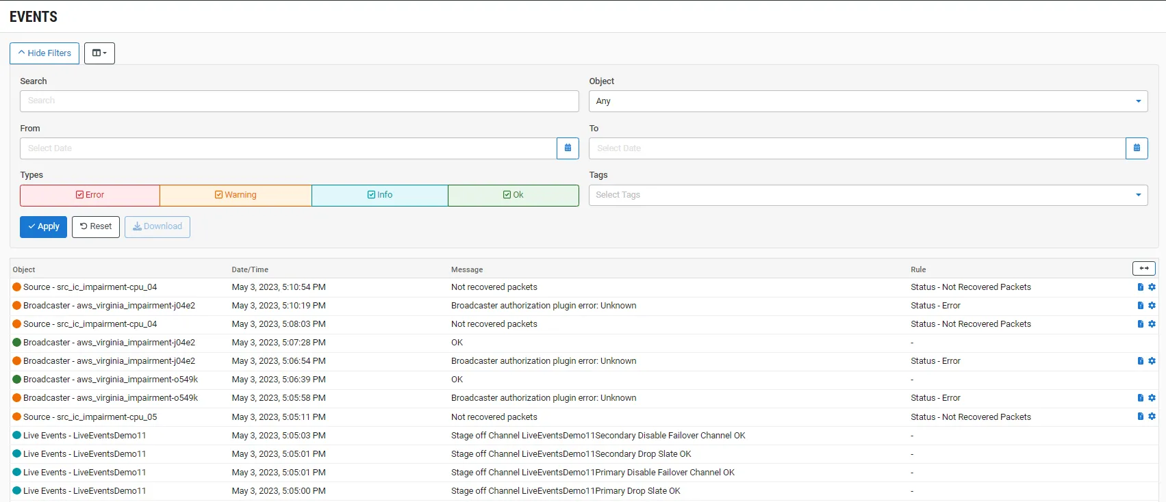 Events Log Events Log