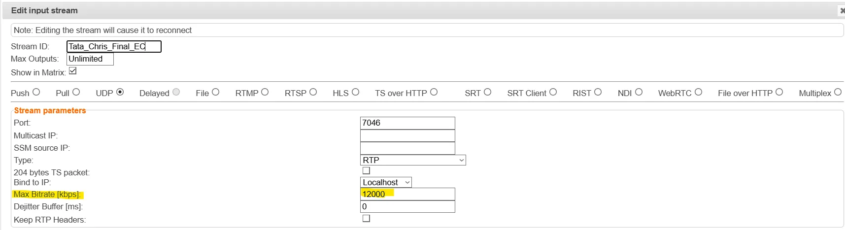 UDP/SRT Input Advanced Settings UDP/SRT Input Advanced Settings