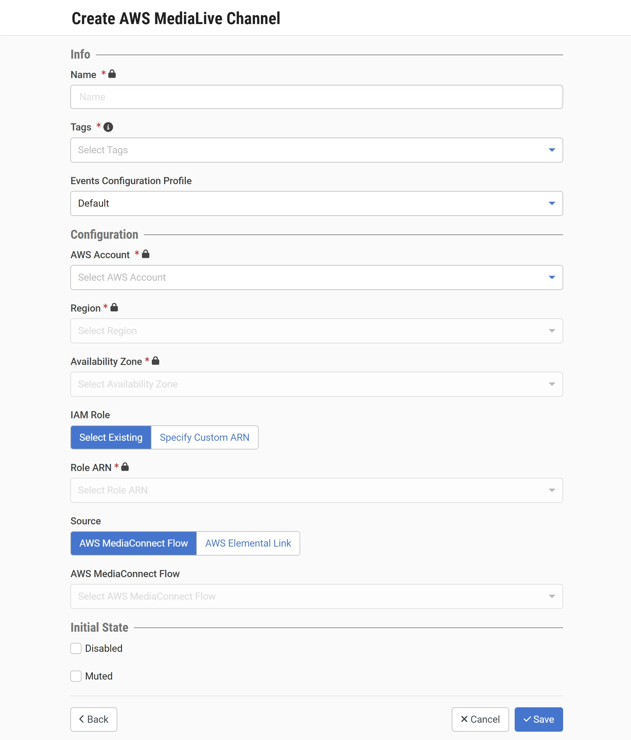 Create MediaLive Flow window