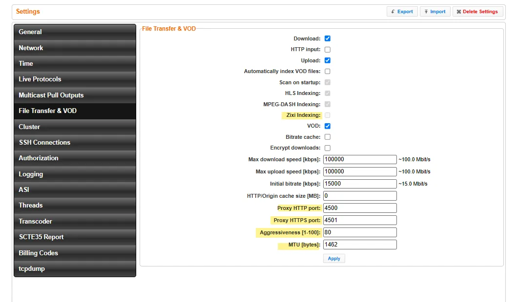 File Transfer & VOD menu