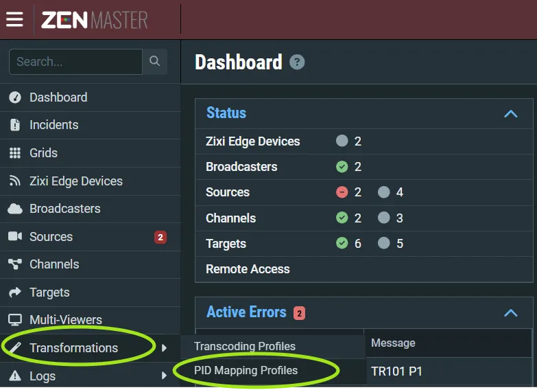 Menu - PID mapping profiles screenshot Menu - PID mapping profiles screenshot