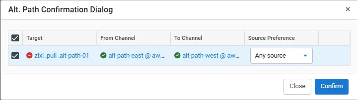 Alt. Path Confirmation dialog Alt. Path Confirmation dialog