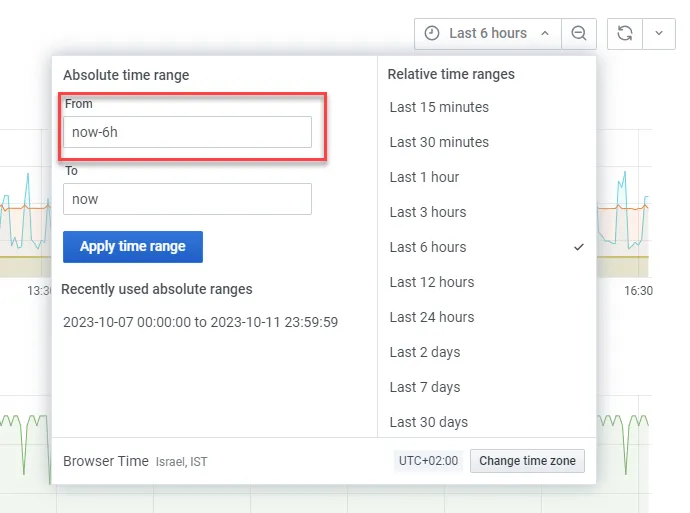 Setting the From date/time
