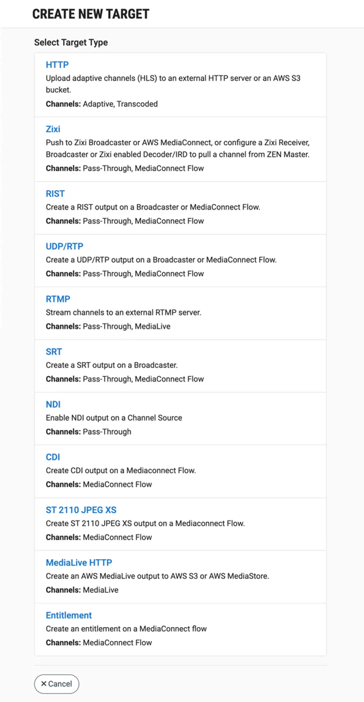 Create New Target window