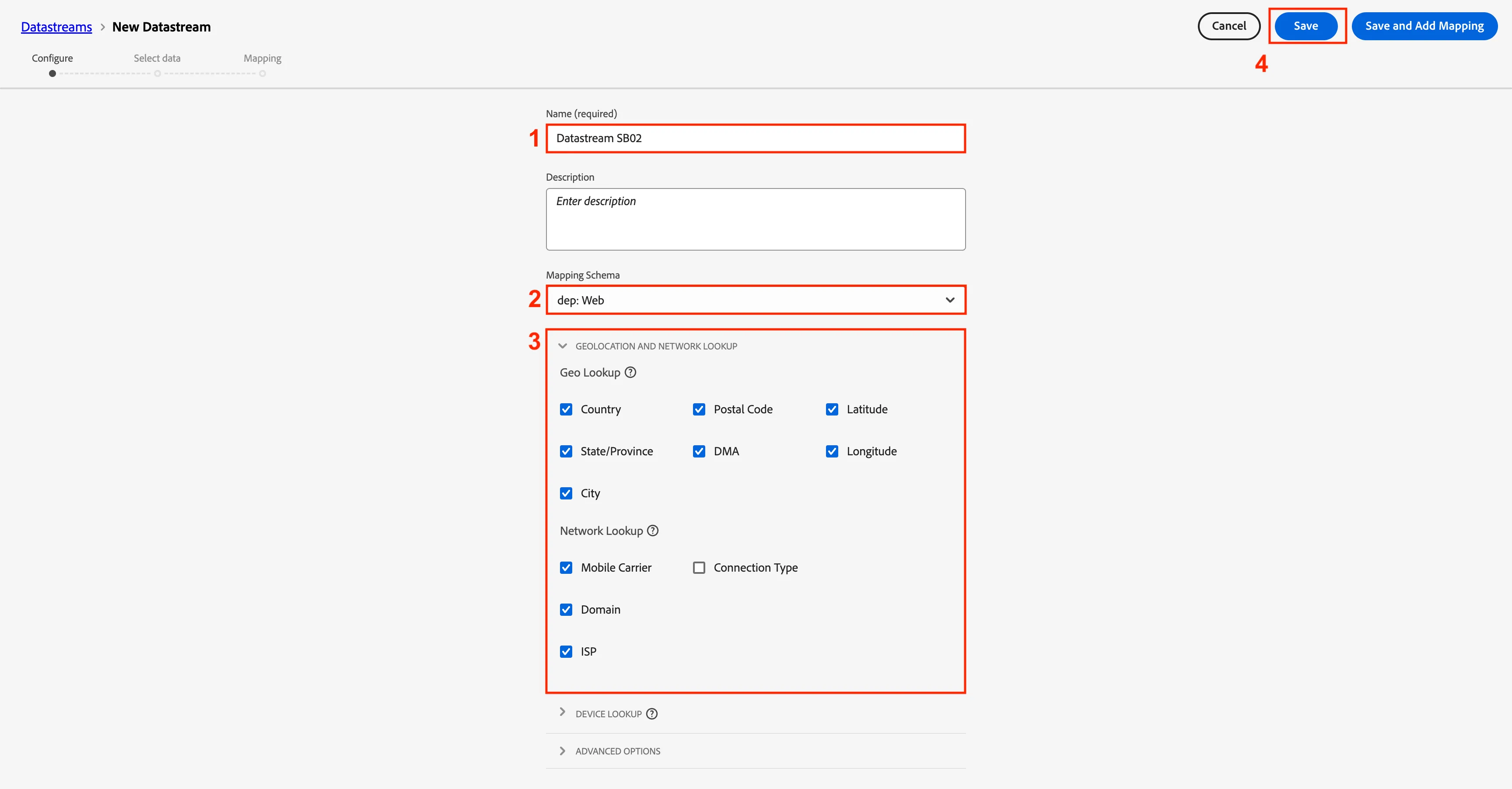 Configure the datastream Configure the datastream