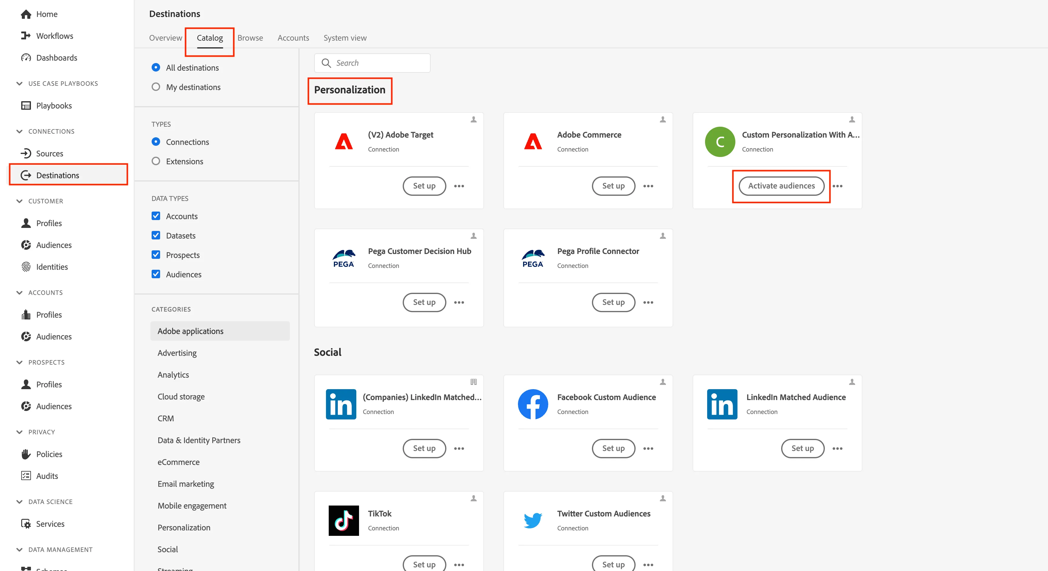 Setup the custom personalization destination Setup the custom personalization destination
